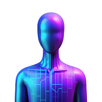 extraordinary classic A human silhouette merging with digital code, bright blue and purple hues, abstract art style professional png