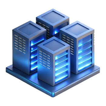 beautiful modern A server room filled with glowing servers, cool blue light, technical illustration style premium png