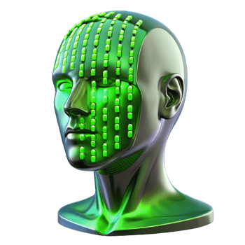 extraordinary abstract A transparent human head filled with binary code, neon green light, futuristic style high resolution png