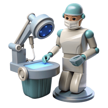 dramatic abstract A robotic surgeon performing a delicate operation, sterile white light, medical illustration style genuine png
