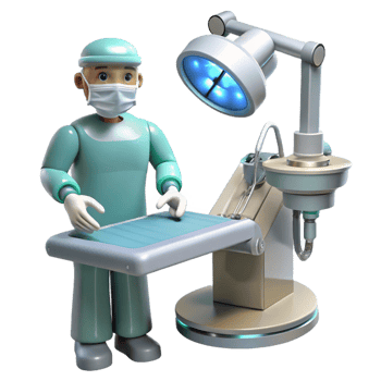 extraordinary contemporary A robotic surgeon performing a delicate operation, sterile white light, medical illustration style detailed png