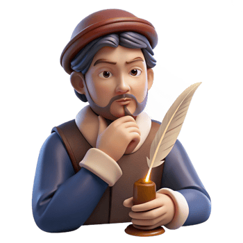 elegant abstract Portrait of a writer deep in thought, holding a quill, candlelit, Renaissance style 4K png