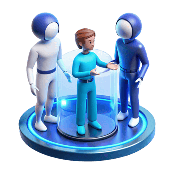 beautiful abstract A group of people interacting with a holographic interface, blue and white light, futuristic style authentic png