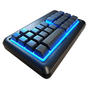 dramatic contemporary A futuristic keyboard with glowing keys, sleek black design, blue backlighting exclusive png