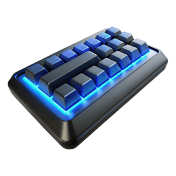stunning creative A futuristic keyboard with glowing keys, sleek black design, blue backlighting high resolution png