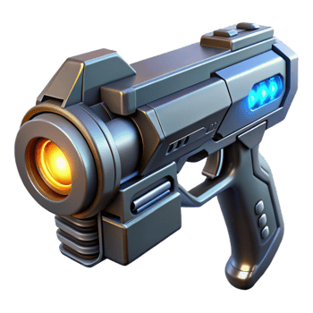 magnificent minimalist A futuristic gun with glowing energy core, sleek design, dark metallic finish professional png