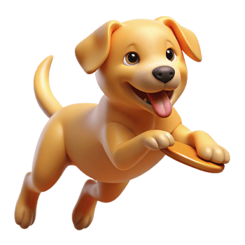 serene rustic A playful golden retriever puppy leaping through the air, catching a frisbee, golden hour lighting, whimsical style, 4K png