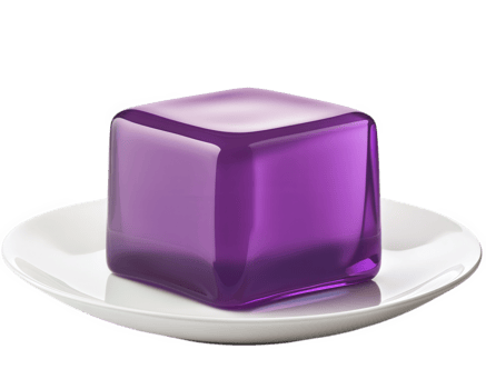 A purple jelly cube sitting on a plate png