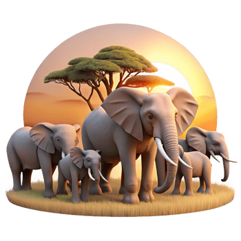 beautiful creative A herd of African elephants migrating across the savanna, sunset lighting, cinematic style, professional png
