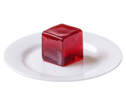 A red jelly cube on a white plate png