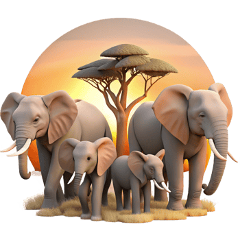 impressive minimalist A herd of African elephants migrating across the savanna, sunset lighting, cinematic style, exclusive png