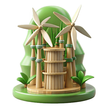 serene artistic Bamboo skyscraper with wind turbines integrated into the design, soft natural lighting, eco-futuristic style professional png