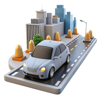 dramatic modern A self-driving car navigating a busy city street, daytime lighting, photorealistic style authentic png