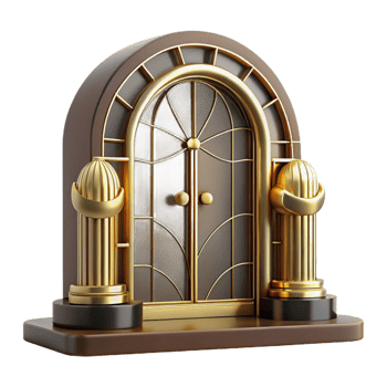 serene minimalist Art Deco doorway, brass and glass genuine png