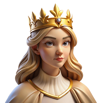 extraordinary traditional Portrait of a majestic queen with a golden crown and flowing robes, lit by dramatic chiaroscuro lighting, in a Renaissance painting style high resolution png