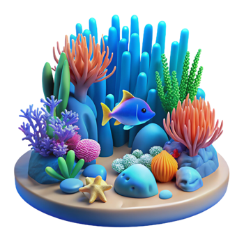 serene contemporary A vibrant coral reef teeming with fish, underwater scene, blue lighting, vibrant style, premium png