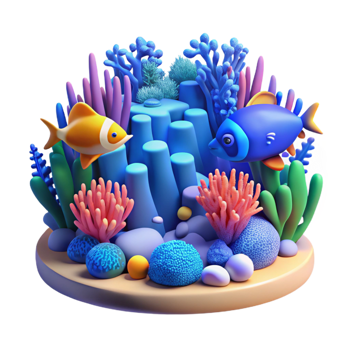 dramatic minimalist A vibrant coral reef teeming with fish, underwater scene, blue lighting, vibrant style, detailed png
