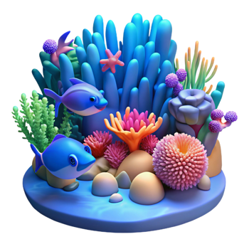 vibrant vintage A vibrant coral reef teeming with fish, underwater scene, blue lighting, vibrant style, 4K png