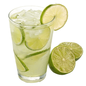 Refreshing Lime Drink with Ice Cubes and Lime Wedges in Tall Glass png