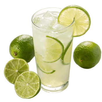 Lime Drink with Ice Cubes and Lime Wedges in Tall Glass png
