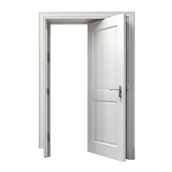 A pristine white interior door ajar revealing a dark background, showcasing elegant design and craftsmanship png