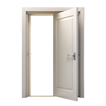 A Modern White Interior Door Ajar Revealing a Dark Background png