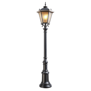 Elegant Black Traditional Style Outdoor Lamp Post with Illuminated Glass Lantern png