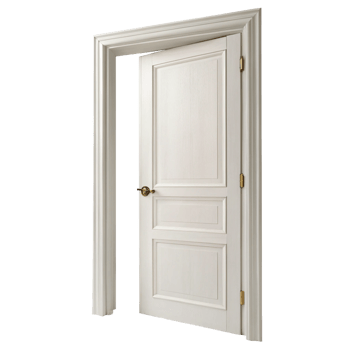 Elegant White Interior Door Ajar Slightly Open Showing Off Classic Paneling and Brass Hardware png