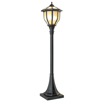 Elegant Black Outdoor Post Lamp with Frosted Glass Shade and Square Base png