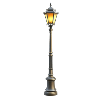 Elegant Vintage Style Metal Street Lamp Post with Illuminated Lantern png