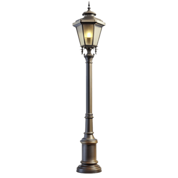 Elegant Victorian Style Street Lamp Post with Ornate Details and Glowing Light png