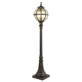 Elegant Antique Style Outdoor Lamp Post with Spherical Glass Shade png