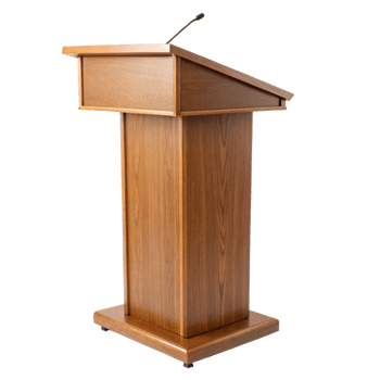 Elegant Wooden Lectern with Integrated Microphone for Presentations and Speeches png