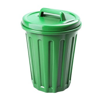 A Detailed View of a Green Plastic Waste Bin with a Lid and Handle png
