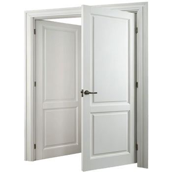 Elegant White Double Door with Raised Panel Design Partially Open Revealing Interior Room png