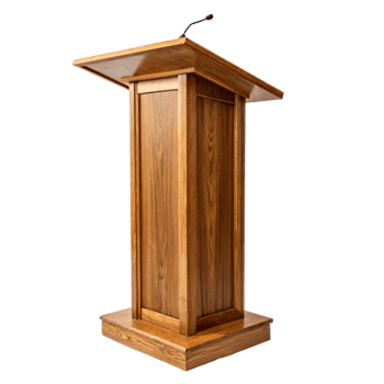 Elegant Wooden Lectern Podium with Microphone for Presentations and Speeches png