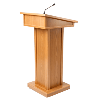 Modern Wooden Lectern Podium with Microphone for Presentations and Speeches png