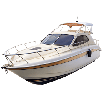Luxury Motor Yacht Cream Colored Boat on Black Background png