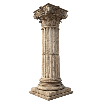 Ancient Greek Style Stone Column Architectural Element Isolated on Black Background png