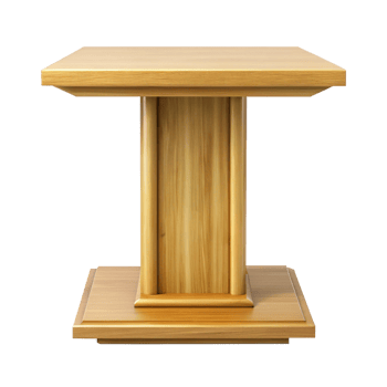 Elegant Light Brown Wooden Table with Square Top and Thick Pedestal Base png