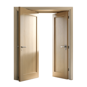 Pair of Light Wooden Interior Doors Open Wide Revealing a Dark Background png