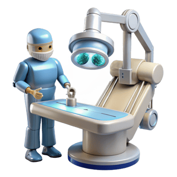 dramatic abstract A robotic surgeon performing a delicate operation, sterile environment, bright surgical lighting high quality png