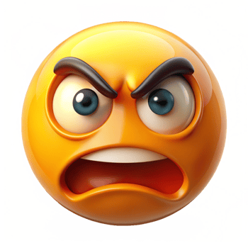 Angry Emoticon 3D Render with Glaring Eyes and Open Mouth Showing Extreme Frustration png
