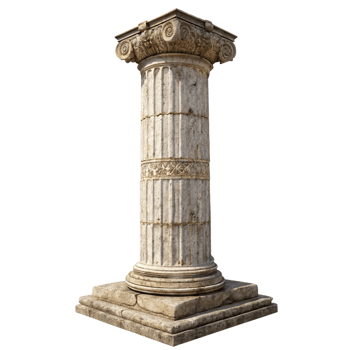 Ancient Greek Style Stone Column with Intricate Details and Weathered Texture on a Square Base png