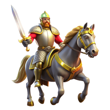 elegant minimalist A noble knight in shining armor, riding a majestic warhorse, brandishing a gleaming sword, illuminated by the midday sun. Medieval fantasy, heroic pose premium png