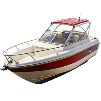 Luxury Red and Beige Motorboat with Cabin Top and Bow Rail png