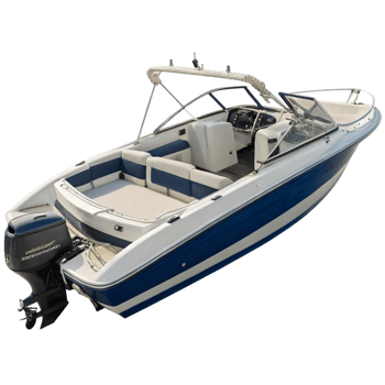 Luxury Blue and White Bowrider Motorboat with Yamaha Outboard Engine png