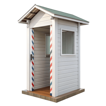 Modern White Security Booth with Red Blue and White Stripes png