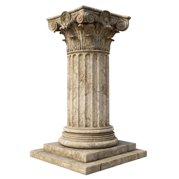 Ancient Greek Style Stone Column with Detailed Capital and Square Base Isolated on Black Background png