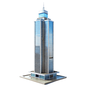 Modern Glass and Steel Skyscraper Building Architectural 3D Model Render png